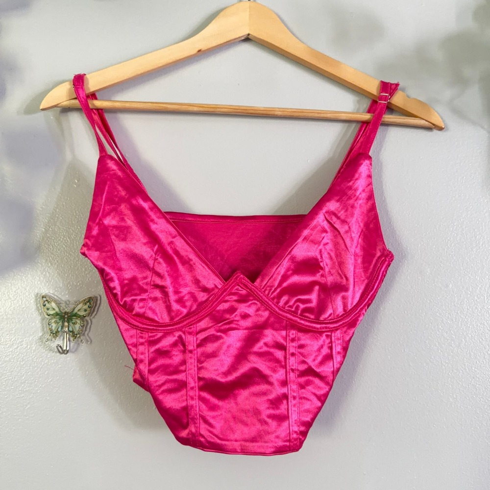 Hot Pink Satin Corset Bustier Y2K Barbiecore Clubwear Coquette Festival Wmns S